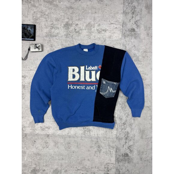 Vintage Labatt Blue Rework Denim Crewneck - Picture 1 of 4